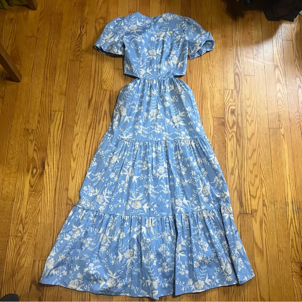WAYF Plaza Blue Floral Cut-Out Tiered Maxi Dress Size XSmall - Picture 14 of 16